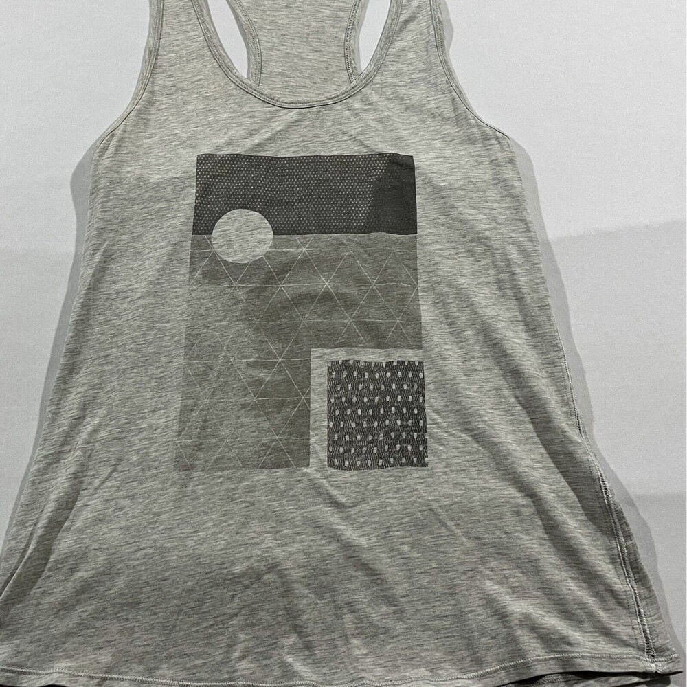 Lululemon Gray Womens Superb Tank Square Print Top Yoga Athleisure Casual Sz 4 - Picture 2 of 6